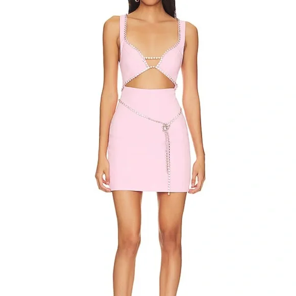 MAJORELLE (Revolve) Pink Rhinestone Dress